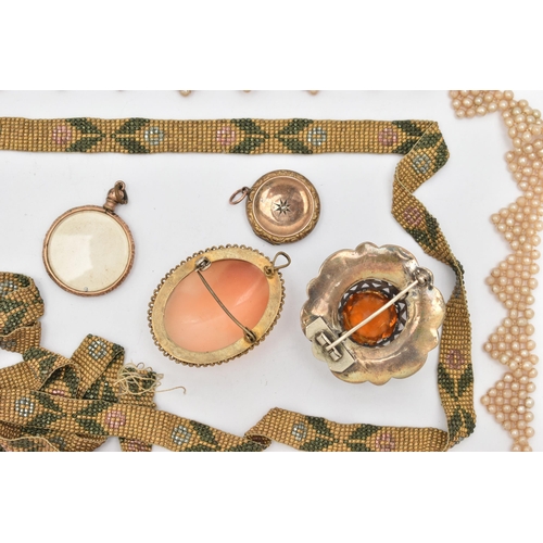 90 - A SMALL BAG OF JEWELLERY, to include a 9ct gold front and back circular locket set with a rose cut d... 