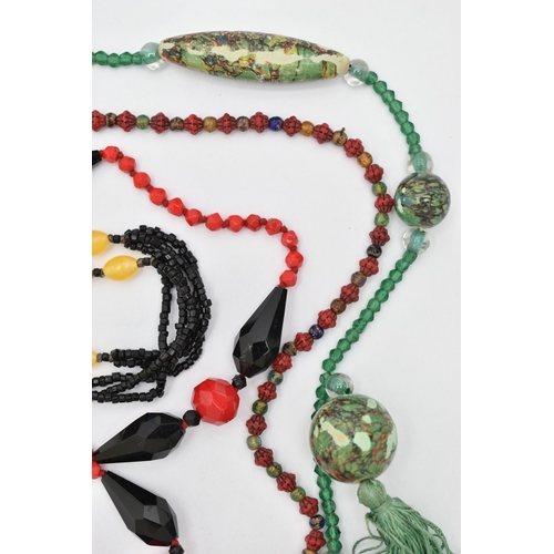 98 - FOUR EARLY TO MID 20TH CENTURY FLAPPER BEAD NECKLACES, plastic bead necklaces (condition report: use... 