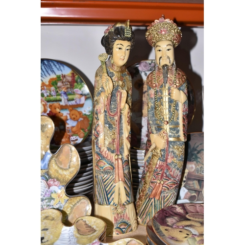 317 - A GROUP OF COLLECTOR'S PLATES AND A PAIR OF CHINESE FIGURES, comprising a pair of male and female re... 