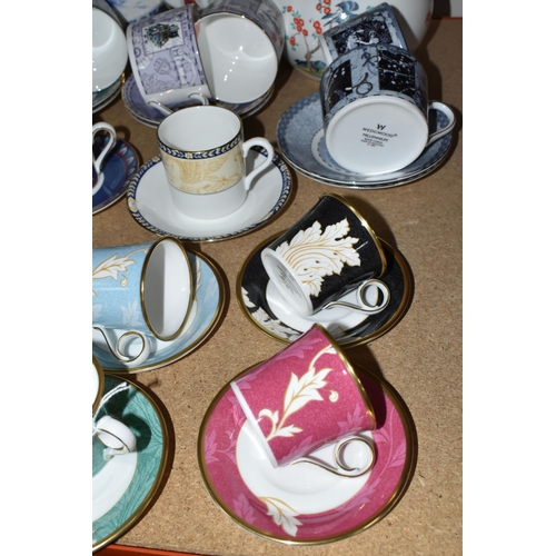 320 - A GROUP OF WEDGWOOD AND ROYAL DOULTON COFFEE CUPS AND FIVE COMPTON AND WOODHOUSE TEAPOTS, 'The First... 