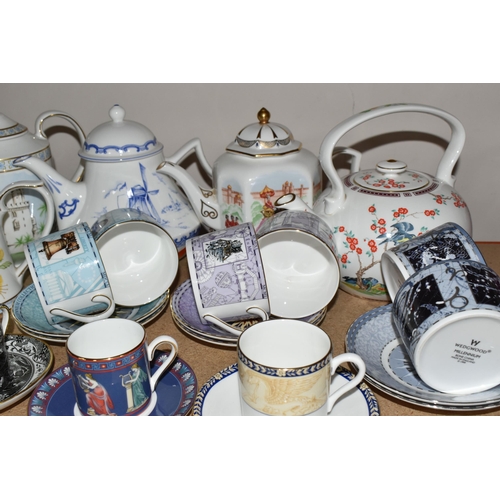 320 - A GROUP OF WEDGWOOD AND ROYAL DOULTON COFFEE CUPS AND FIVE COMPTON AND WOODHOUSE TEAPOTS, 'The First... 