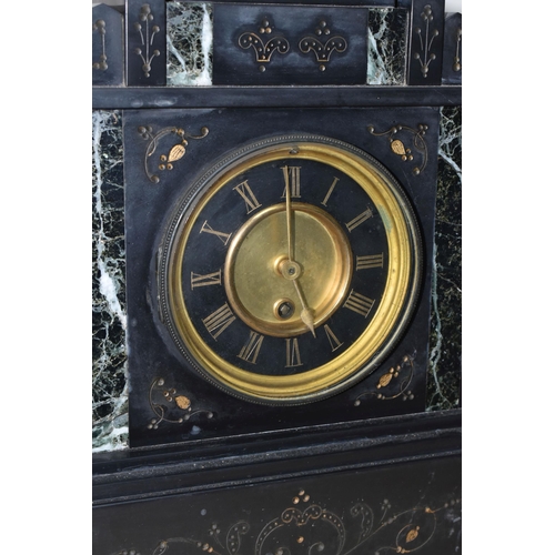 331 - A BLACK SLATE VICTORIAN MANTEL CLOCK, a late Victorian large black slate cased mantel clock of archi... 