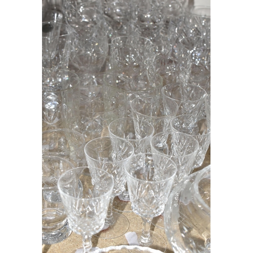 333 - A QUANTITY OF CUT CRYSTAL AND GLASSWARE, comprising a Waterford fruit bowl, Stuart Crystal bonbon di... 