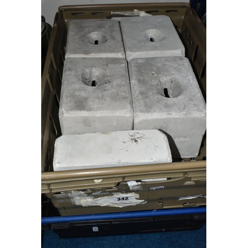 342 - TWO BOXES OF PLASTER MOULDS, used for slip casting, nine moulds, possibly vases or pots (s.d) (2 box... 