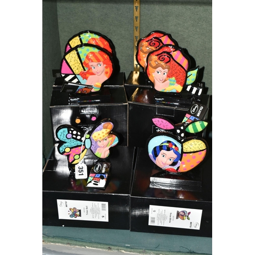 351 - SIX BOXED ENESCO DISNEY SHOWCASE 'BRITTO' ORNAMENTS, comprising Snow White 6001004, Tinker Bell 6001... 