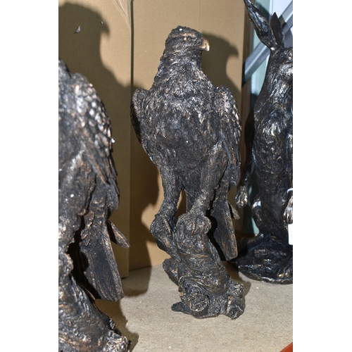 365 - FOUR BOXED ENESCO 'STUDIO BRONZE' RESIN ANIMAL SCULPTURES, comprising three Eagle A28859, approximat... 