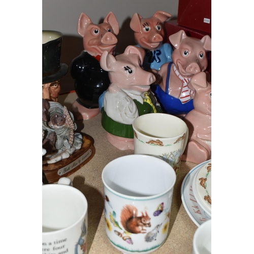 367 - A GROUP OF NAMED COLLECTABLE CERAMICS ETC, to include five Wade Nat West Bank money boxes, Royal Dou... 