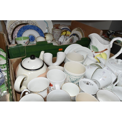 371 - FOUR BOXES OF CERAMIC AND GLASS ETC, to include Wedgwood 'Downland' tea wares, two Wedgwood Charles ... 