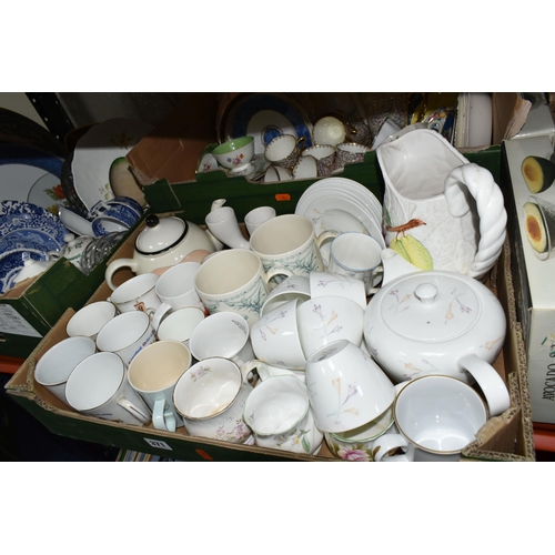 371 - FOUR BOXES OF CERAMIC AND GLASS ETC, to include Wedgwood 'Downland' tea wares, two Wedgwood Charles ... 