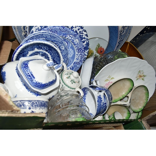 371 - FOUR BOXES OF CERAMIC AND GLASS ETC, to include Wedgwood 'Downland' tea wares, two Wedgwood Charles ... 