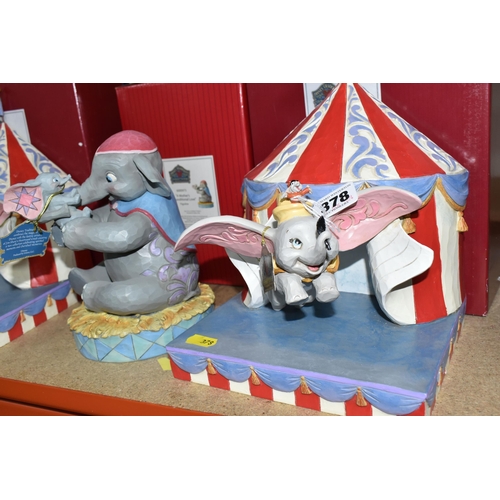 378 - THREE BOXED JIM SHORE DISNEY TRADITIONS DUMBO FIGURINES, comprising two 'Over The Big Top' 6008064 f... 