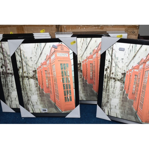 386 - TWO BOXES OF NEW AND UNUSED 3D FRAMED PICTURES, fifty five 3D pictures of traditional red London tel... 