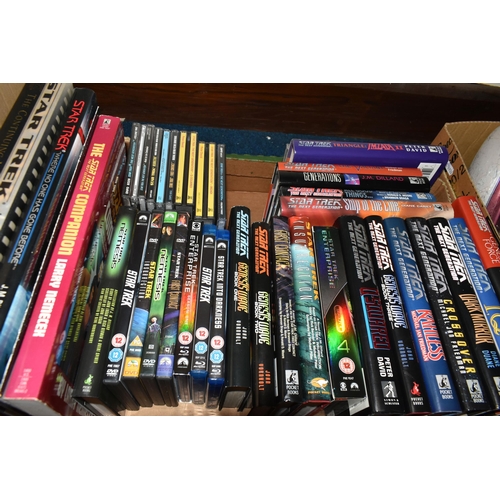 387 - TWO BOXES OF STAR TREK ENTERPRISE D.V.DS, BOOKS AND MAGAZINES, D.V.Ds to include Star Trek Voyager s... 