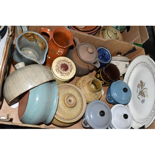 389 - FOUR BOXES AND LOOSE CERAMICS, to include a Denby Cotswold coffee pot, a TG Green 'Pork Dripping' po... 