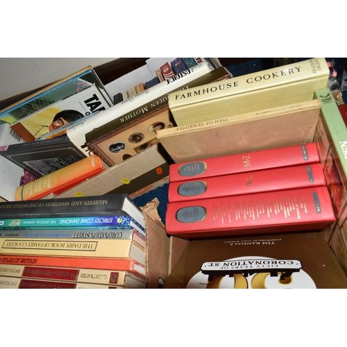 390 - ELEVEN BOXES OF BOOKS, over one hundred titles in hardback and paperback formats to include fiction,... 