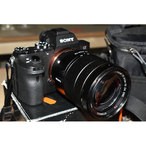 393 - A SONY ALPHA A7II DIGITAL CAMERA, fitted with a Zeiss Vario -Tessar T* f4 24-70mm lens, together wit... 