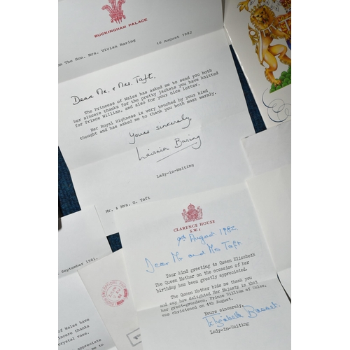 395 - ONE BOX OF ROYAL EPHEMERA containing thirty-nine letters from Buckingham Palace, Clarence House, St.... 