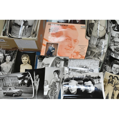 398 - ONE BOX OF EPHEMERA comprising a large number of press/film photographs from the 1950s featuring 'gl... 