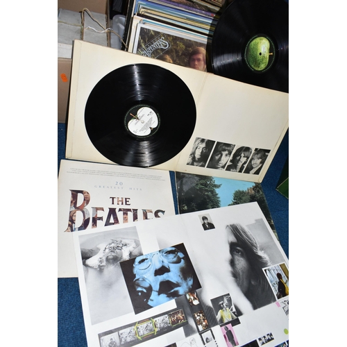 406 - TWO BOXES AND A CASE OF RECORDS, approximately ninety LPs to include The Beatles (White Album), firs... 