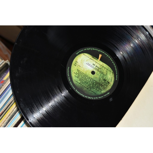 406 - TWO BOXES AND A CASE OF RECORDS, approximately ninety LPs to include The Beatles (White Album), firs... 