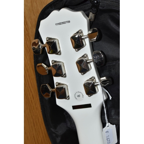 408 - A CASED EPIPHONE SPECIAL MODEL 2 LES PAUL STYLE ELECTRIC GUITAR, with white finish and bolt on neck,... 