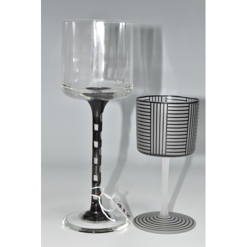 412 - TWO WINE GLASSES, one with a brown overlaid cut stem in the manner of Otto Prutscher (1880-1949) for... 