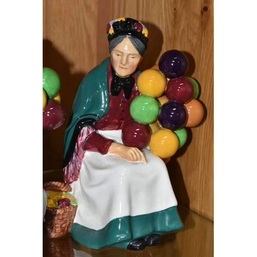 413 - FOUR ROYAL DOULTON FIGURINES, comprising The Balloon Man HN1954 (broken and glued around neck), The ... 