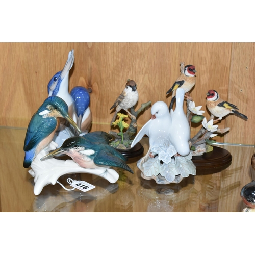 416 - A GROUP OF BIRD FIGURES, comprising a Karl Ens kingfisher figure group (a little light crazing), a R... 