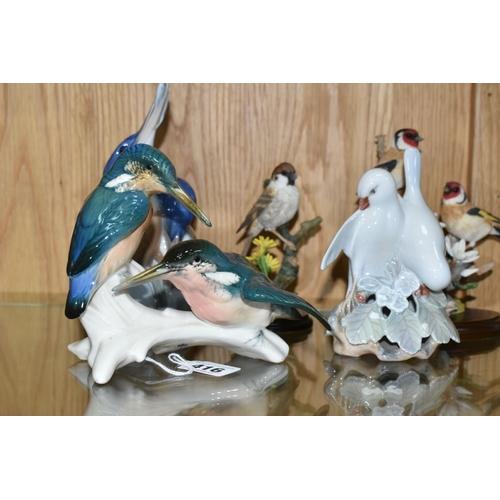 416 - A GROUP OF BIRD FIGURES, comprising a Karl Ens kingfisher figure group (a little light crazing), a R... 