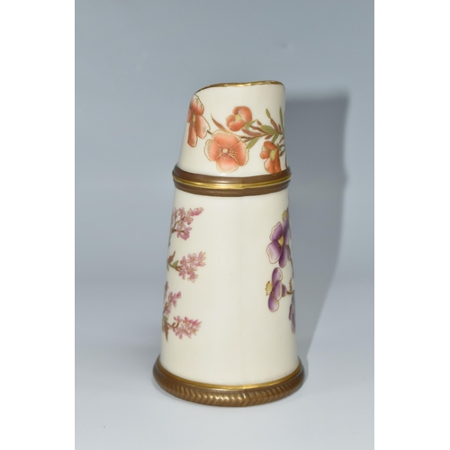 417 - A ROYAL WORCESTER TUSK JUG, decorated with flowers, printed green backstamp, height 14.5cm (1) (Cond... 