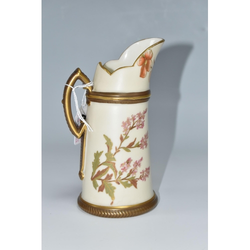 417 - A ROYAL WORCESTER TUSK JUG, decorated with flowers, printed green backstamp, height 14.5cm (1) (Cond... 