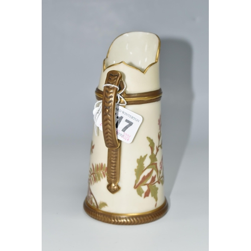 417 - A ROYAL WORCESTER TUSK JUG, decorated with flowers, printed green backstamp, height 14.5cm (1) (Cond... 