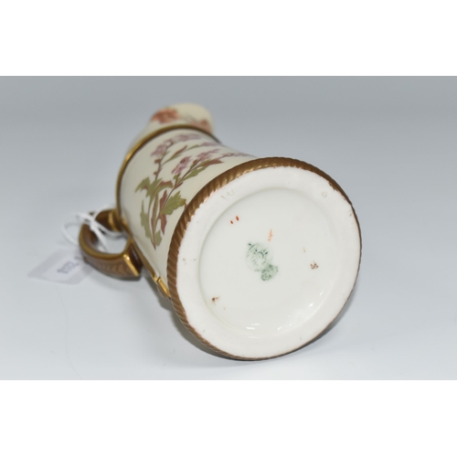 417 - A ROYAL WORCESTER TUSK JUG, decorated with flowers, printed green backstamp, height 14.5cm (1) (Cond... 