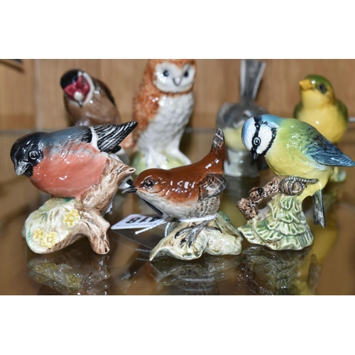 418 - A COLLECTION OF BESWICK BIRD FIGURES, comprising Wren no 993, Bullfinch no 1042, Goldfinch 2273, Gre... 