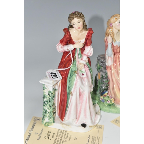 420 - TWO LIMITED EDITION ROYAL DOULTON FIGURINES, from the Shakespeare Ladies series, comprising Juliet H... 