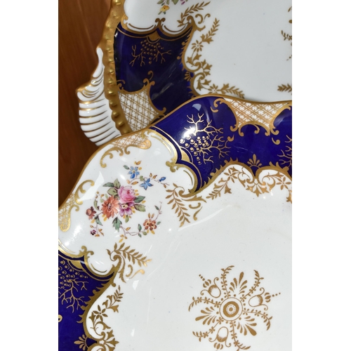 422 - TWO COALPORT DISHES, together with a cup and saucer, cobalt blue panels, Y2665 pattern inside cup, t... 