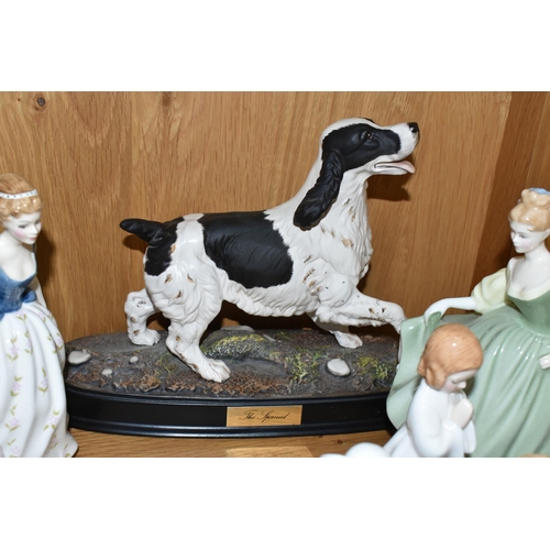 423 - A GROUP OF ROYAL DOULTON FIGURINES AND A DOG FIGURE, comprising Fair Lady HN2193, Fair Maiden HN2211... 