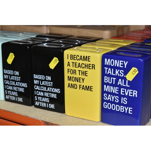 430 - SEVENTY ONE BOXED NOVELTY MUGS AND CERAMIC MONEY BANKS, twelve boxed 'Our Name Is Mud' mugs comprisi... 