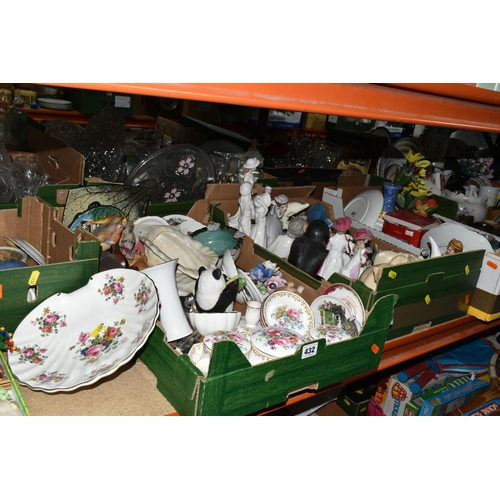 432 - EIGHT BOXES OF CERAMICS AND ORNAMENTS, to include four stone 'egg' ornaments, two vintage Hummel fig... 