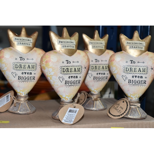 438 - A SELECTION HEART SHAPED ORNAMENTS AND MOTTO WALL PLAQUES, by Kelly Rae Roberts and others, comprisi... 