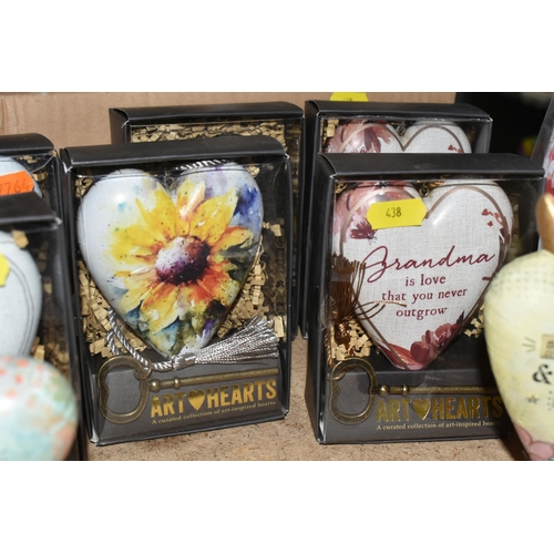 438 - A SELECTION HEART SHAPED ORNAMENTS AND MOTTO WALL PLAQUES, by Kelly Rae Roberts and others, comprisi... 