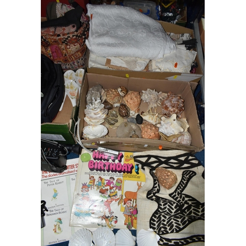 442 - THREE BOXES AND LOOSE ASSORTED SUNDRY ITEMS ETC, to include a Canon Canovision E60 8mm video camera,... 