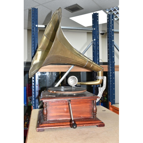 445 - A HMV 20TH CENTURY GRAMOPHONE, fitted with a His Masters Voice sound box, together with a brass horn... 