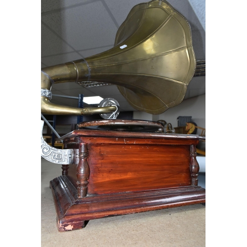 445 - A HMV 20TH CENTURY GRAMOPHONE, fitted with a His Masters Voice sound box, together with a brass horn... 