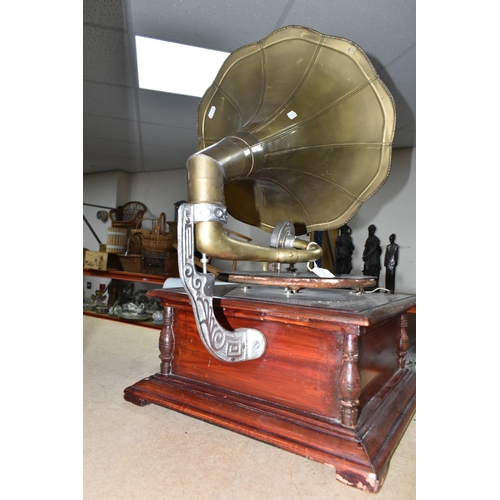 445 - A HMV 20TH CENTURY GRAMOPHONE, fitted with a His Masters Voice sound box, together with a brass horn... 