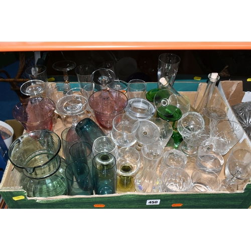 450 - FIVE BOXES AND LOOSE ASSORTED GLASSWARES ETC, to include art deco dressing table items, Royal Brierl... 