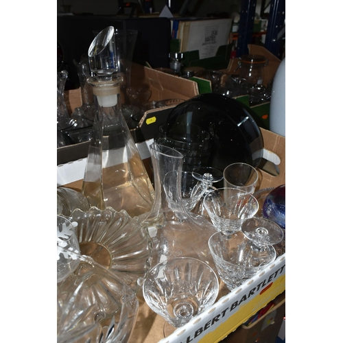 450 - FIVE BOXES AND LOOSE ASSORTED GLASSWARES ETC, to include art deco dressing table items, Royal Brierl... 