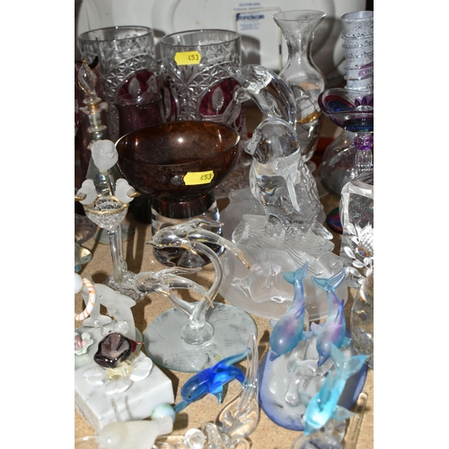 453 - A COLLECTION OF COLOURED GLASSWARE, comprising vintage German two tankards and two hexagonal stemmed... 