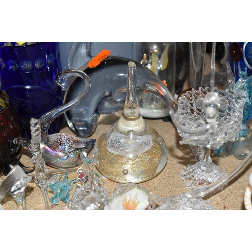 453 - A COLLECTION OF COLOURED GLASSWARE, comprising vintage German two tankards and two hexagonal stemmed... 