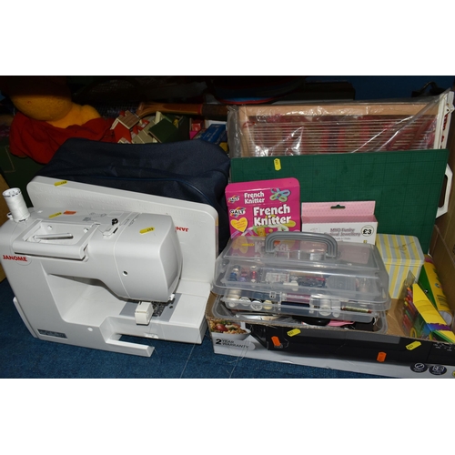 459 - THREE SEWING MACHINES AND SEWING/HABERDASHERY ITEMS, to include a vintage electric Singer sewing mac... 